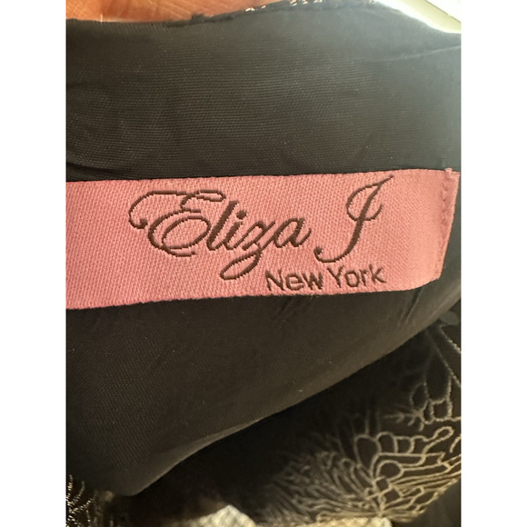 Eliza J Women 10 Dress Sheath Beaded Sleeveless Silver Floral Black Formal - Picture 5 of 10